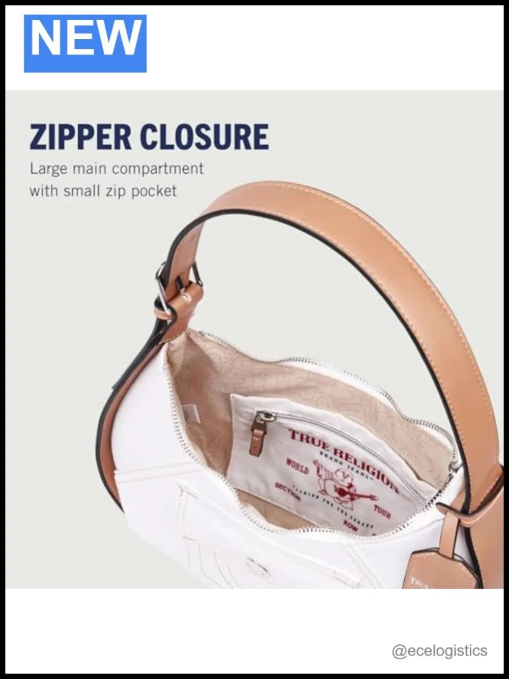 White Hobo Bag with Contrast Trim and Horseshoe Pocket